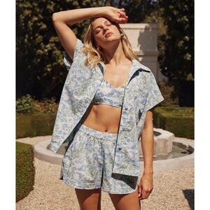 Summersalt The Poolside Poplin Button-Down Shirt Secret Garden Blue & Sage Size